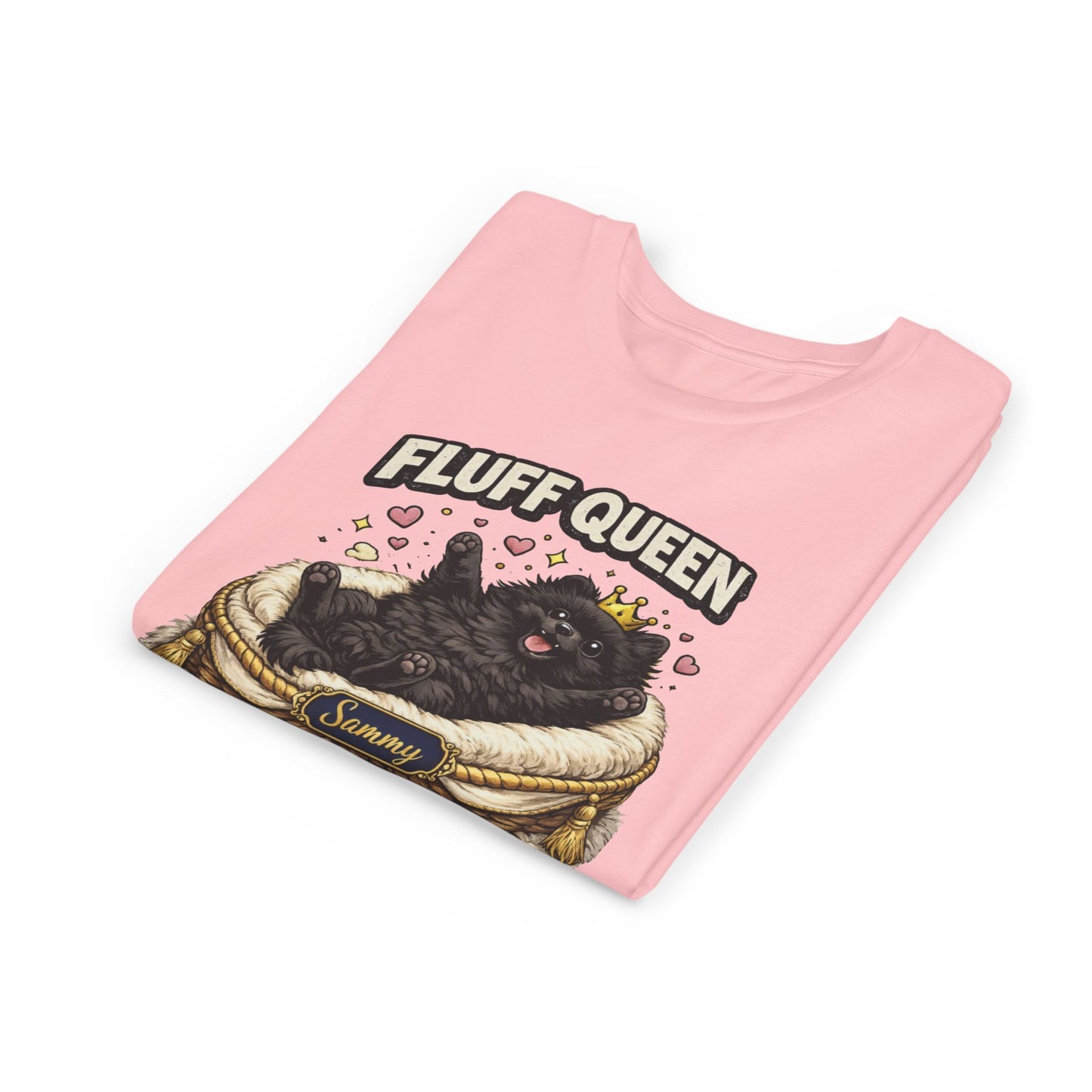 Fluff Queen Sammy Youth Tee — "Tiny Fluff Club" Black Pomeranian Design
