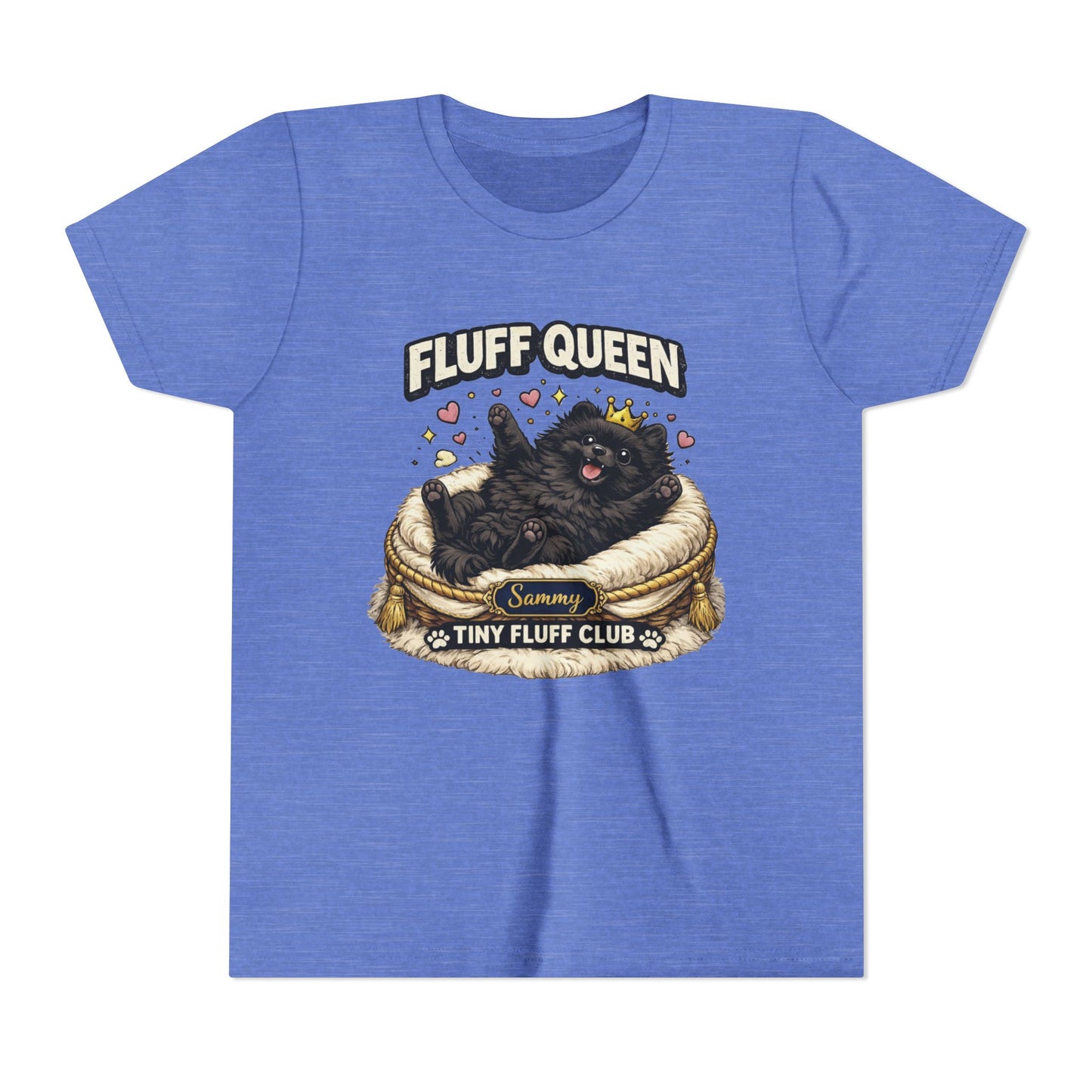 Fluff Queen Sammy Youth Tee — "Tiny Fluff Club" Black Pomeranian Design