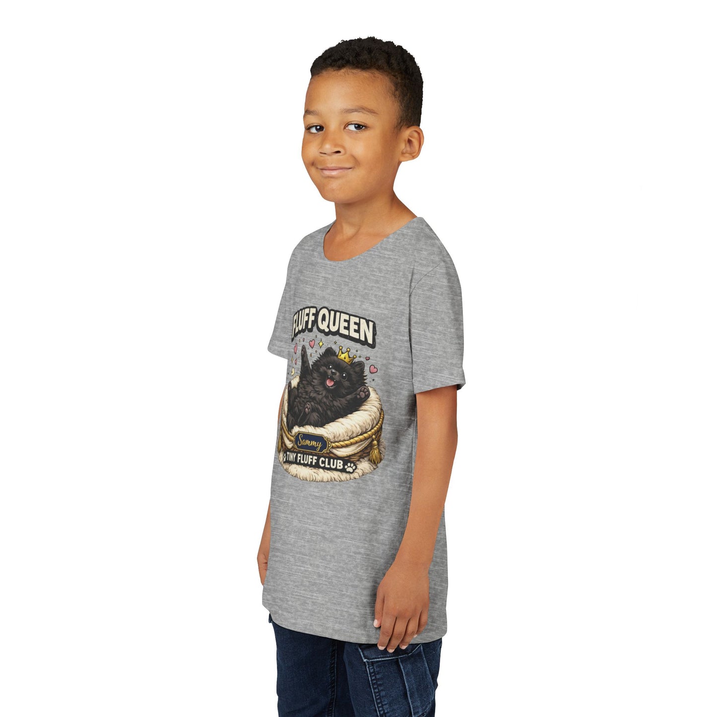 Fluff Queen Sammy Youth Tee — "Tiny Fluff Club" Black Pomeranian Design